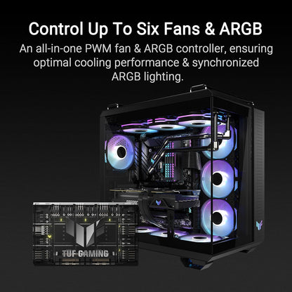 ASUS TUF Gaming ARGB PWM Fan Hub (6x Ports for PWM Case Fan and ARGB Control, 2x SATA Power Ports, Synchronises Cooling and Light Effects, Magnetic Mount, Power Indicator