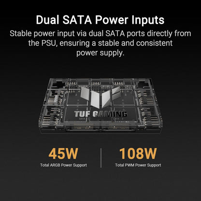 ASUS TUF Gaming ARGB PWM Fan Hub (6x Ports for PWM Case Fan and ARGB Control, 2x SATA Power Ports, Synchronises Cooling and Light Effects, Magnetic Mount, Power Indicator