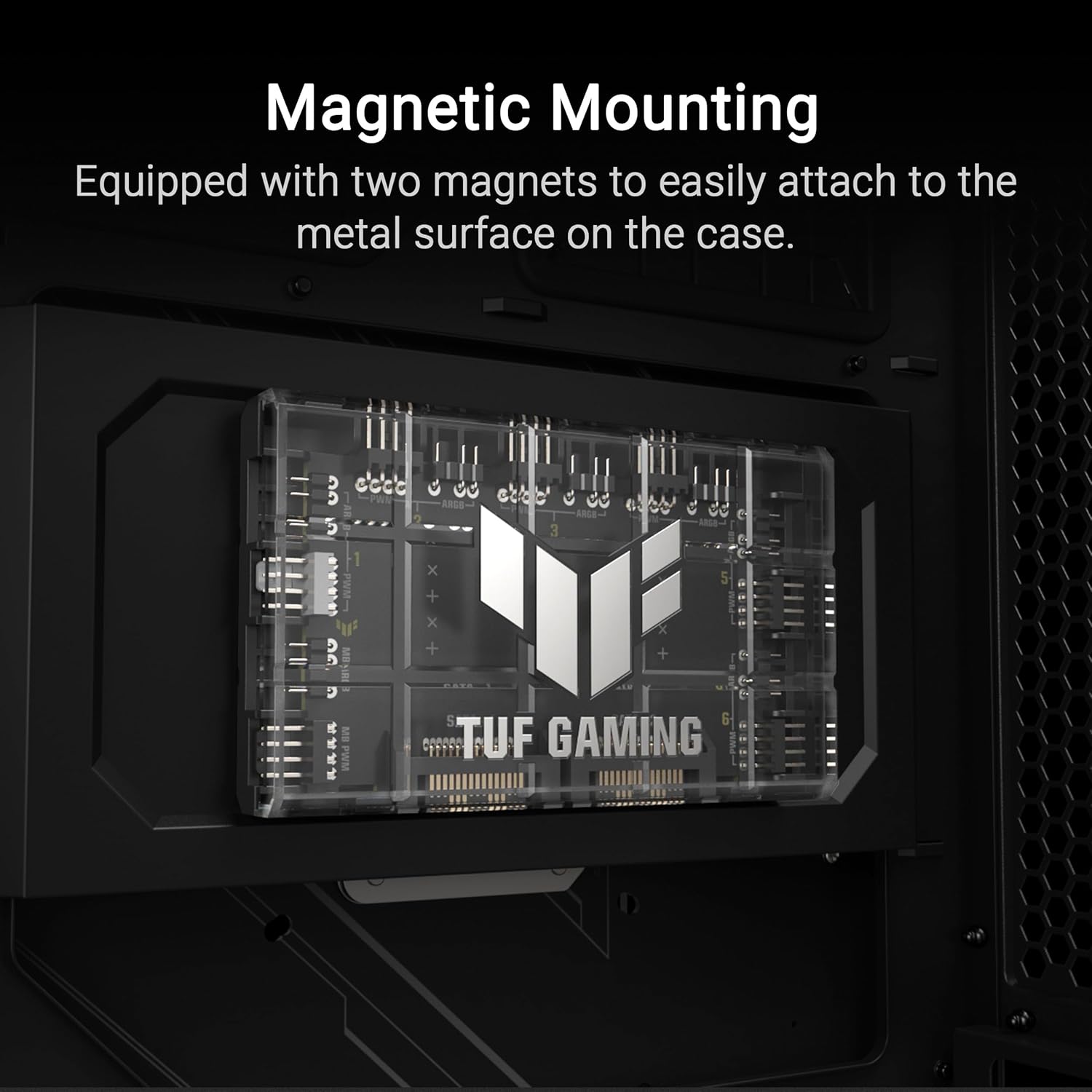 ASUS TUF Gaming ARGB PWM Fan Hub (6x Ports for PWM Case Fan and ARGB Control, 2x SATA Power Ports, Synchronises Cooling and Light Effects, Magnetic Mount, Power Indicator