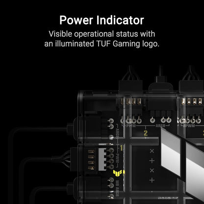 ASUS TUF Gaming ARGB PWM Fan Hub (6x Ports for PWM Case Fan and ARGB Control, 2x SATA Power Ports, Synchronises Cooling and Light Effects, Magnetic Mount, Power Indicator