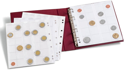 Leuchtturm 310704 Münzalbum Numis - 5 Hüllen für verschieden große Münzen mit 44, 34, 25, 17 mm Durchmesser - rot