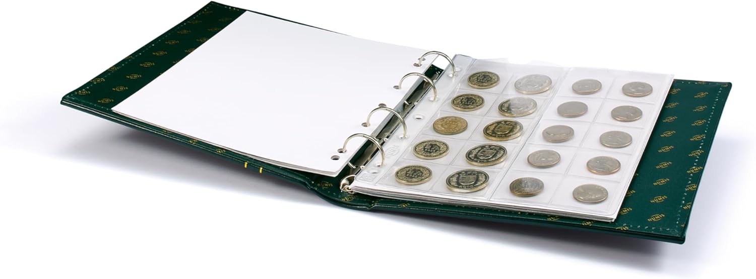 Numis Coin Album, Classic Design with Slipcase Incl. 5 Different Pockets, Green