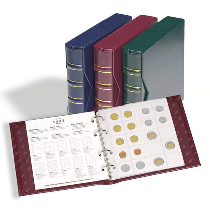 Leuchtturm 327836 Münzalbum Numis Classic - inkl. Schutzkassette & 5 Hüllen für Münzen mit Ø 44, 34, 25, 17 mm - rot