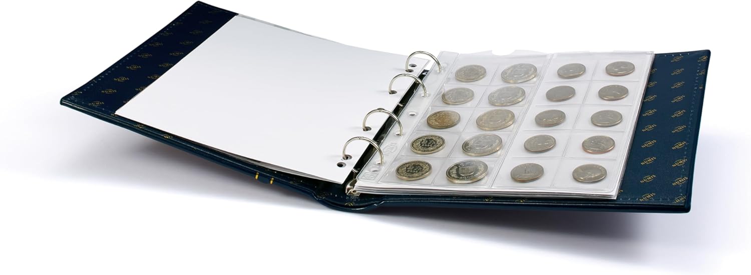 Numis Coin Album, Classic Design with Slipcase Incl. 5 Different Pockets, Blue