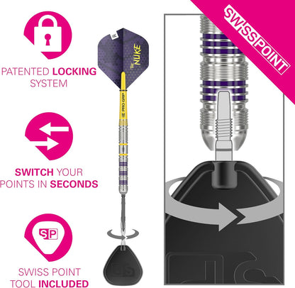 TARGET Darts Luke Littler Loadout 90% Tungsten Steel Tip Darts Set – Steel Tip Dart, The Nuke Player Edition Dart Set, Swiss Point Darts, SP Tool Included