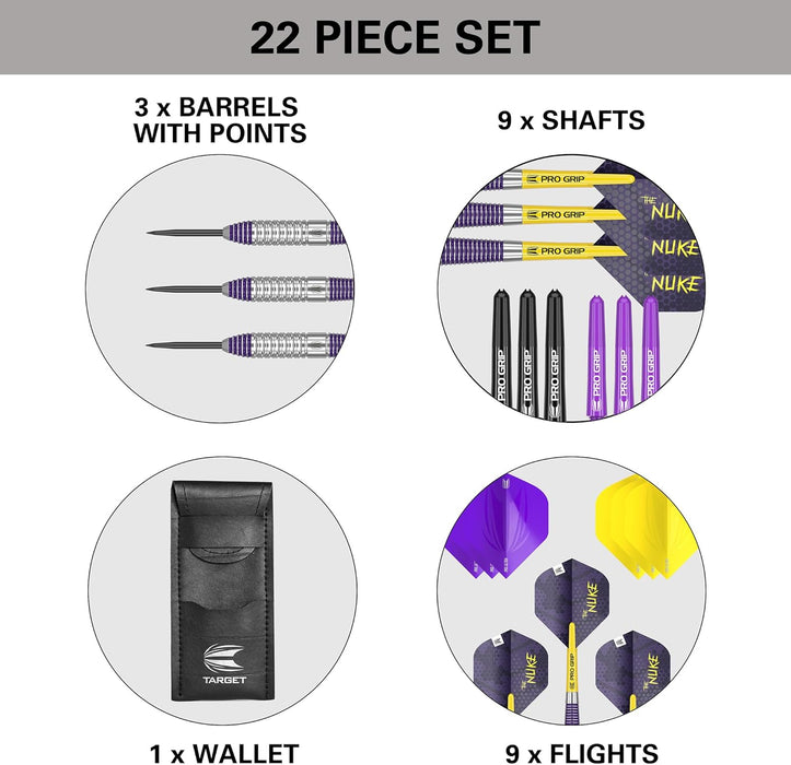 TARGET Darts Luke Littler Set – 22G Steel Tip Brass Darts or 85-Piece Dart Accessories Pack | The Nuke Player Edition Professional Darts & Accessories, Pro Grip Dart Shafts, Pro Ultra Flights