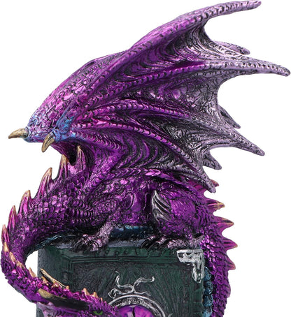 Nemesis Now Dragon Fable 24cm, Resin, Purple, Dragon on Haunted Books Figurine, Shimmering Purple Dragon Ornament, Collectable Dragon Giftware, Cast in the Finest Resin, Expertly Hand-Painted