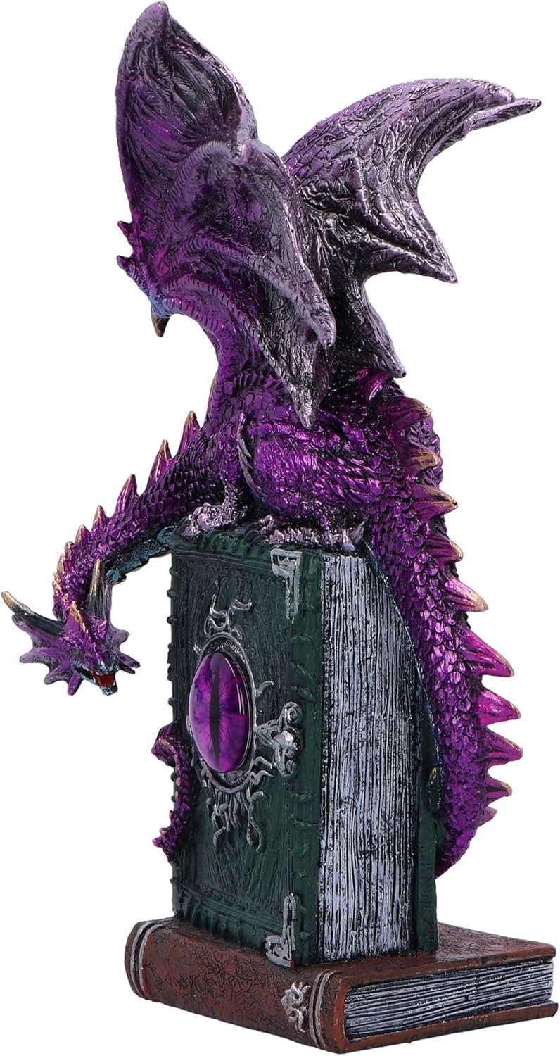 Nemesis Now Dragon Fable 24cm, Resin, Purple, Dragon on Haunted Books Figurine, Shimmering Purple Dragon Ornament, Collectable Dragon Giftware, Cast in the Finest Resin, Expertly Hand-Painted