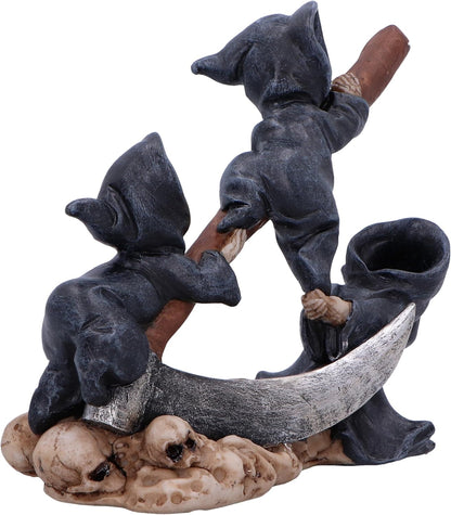 Nemesis Now Mischievous Reapers 3 Baby Reapers on Scythe Figurine, 15.5cm, Resin, Cast in the Finest Resin, Expertly Hand-Painted, White/Brown