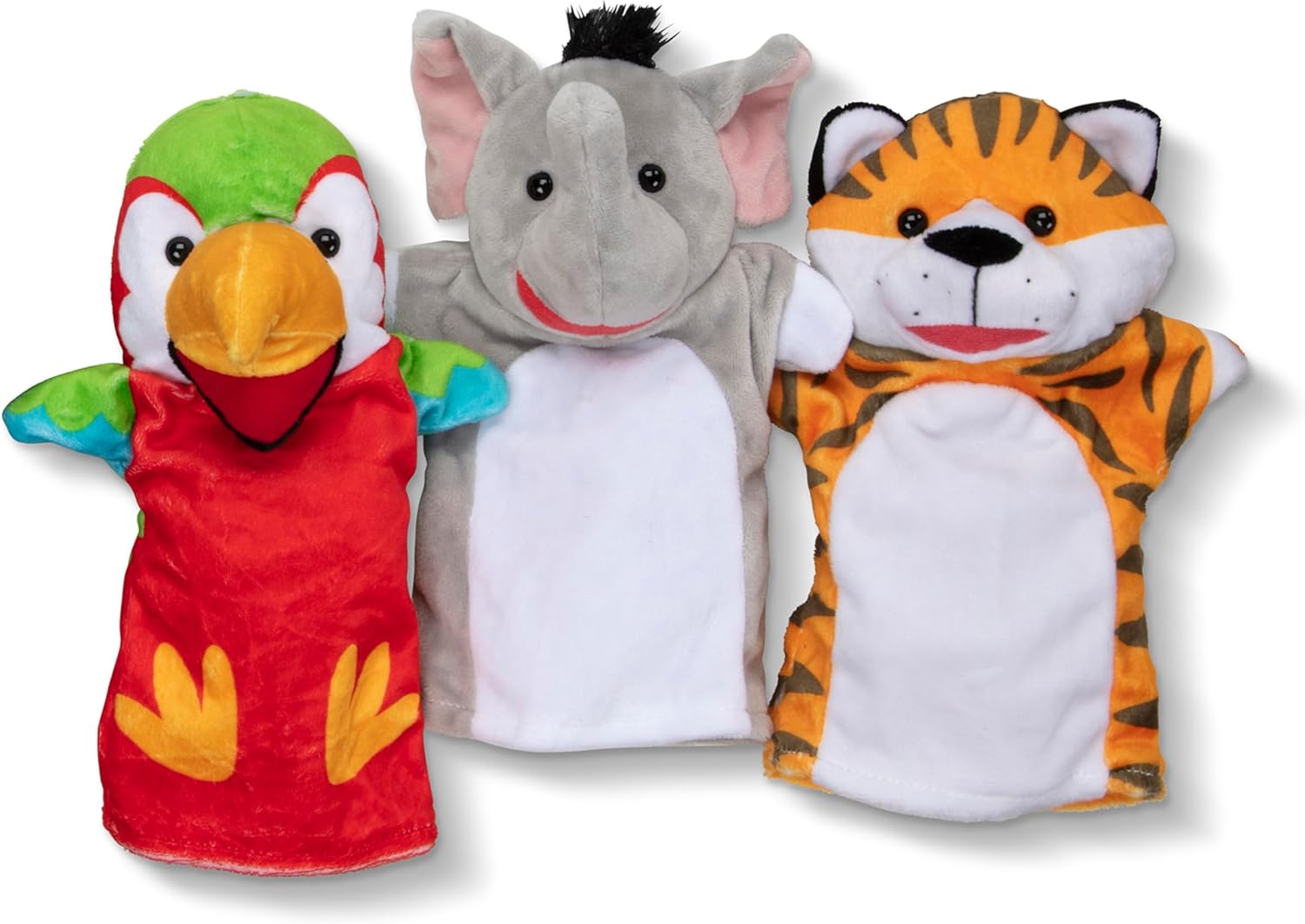 Melissa & Doug Safari Buddies Handpoppen Set van 6 (olifant, tijger, papegaai, giraffe, aap, zebra