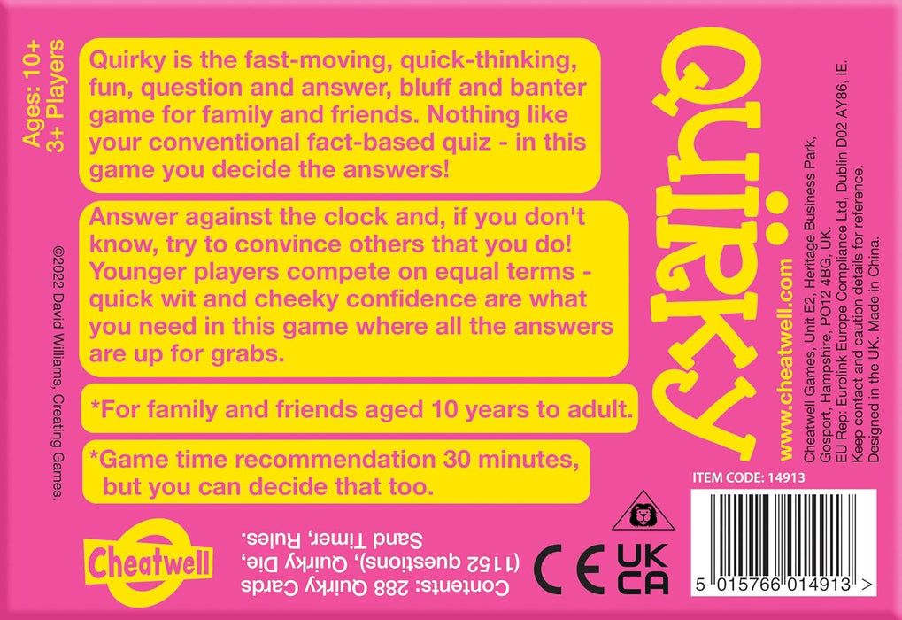 Cheatwell Games - Quirky - The Party Game Where You Decide Answers - Over 1000 Questions - Fast-Moving, Quick-Thinking, Quiz Game - For Family & Friends Aged 10+