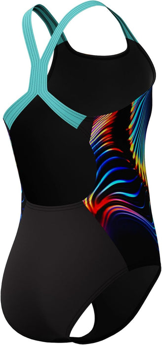 Speedo Girls Digital Placement Powerback Swimsuit Swimming Costume Arctic Glass