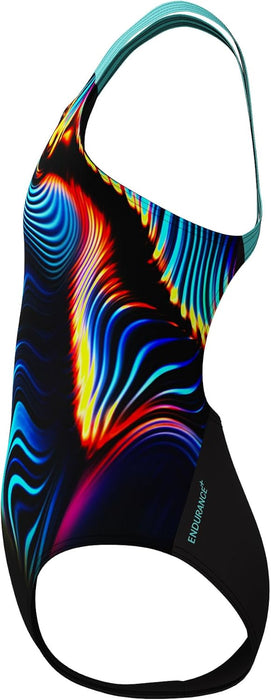 Speedo Girls Digital Placement Powerback Swimsuit Swimming Costume Arctic Glass