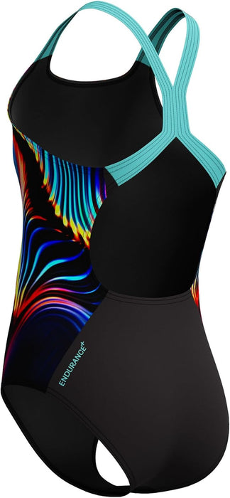 Speedo Girls Digital Placement Powerback Swimsuit Swimming Costume Arctic Glass