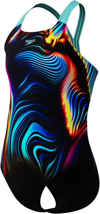 Speedo Girls Digital Placement Powerback Swimsuit Swimming Costume Arctic Glass