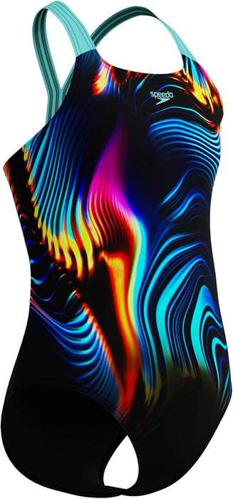 Speedo Girls Digital Placement Powerback Swimsuit Swimming Costume Arctic Glass