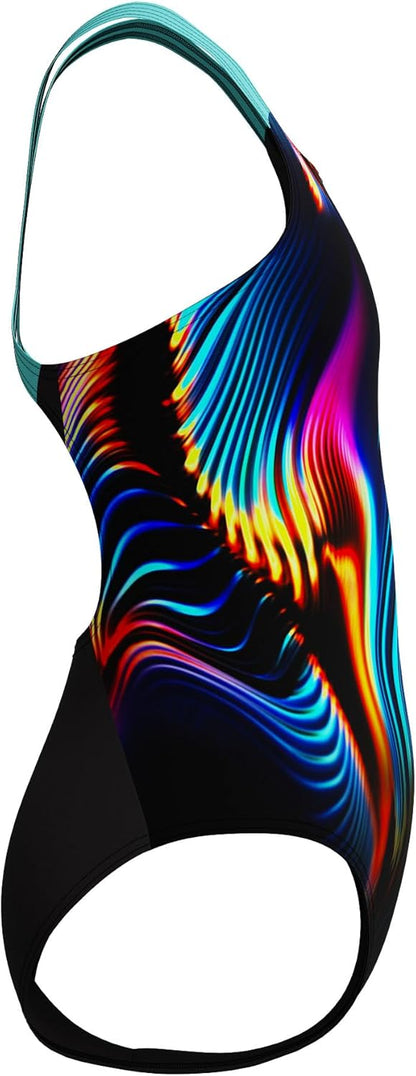 Speedo Girls Digital Placement Powerback Swimsuit Swimming Costume Arctic Glass