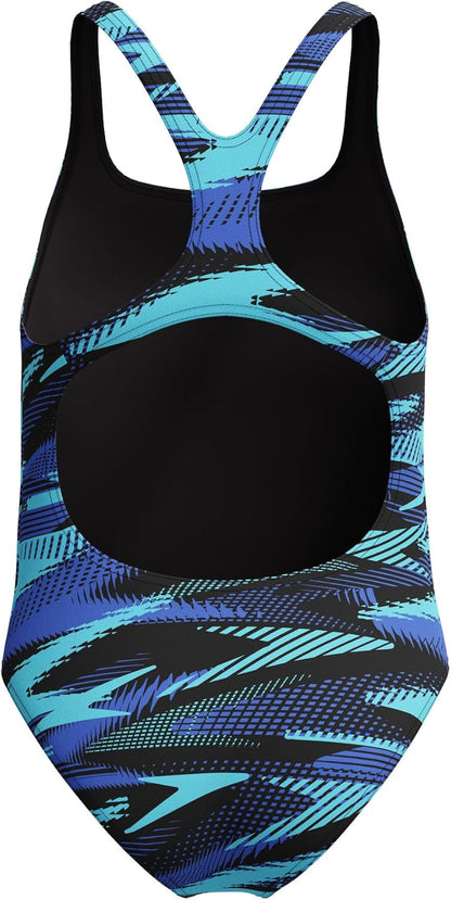 Speedo Girl's Hyperboom Allover Medalist Swimsuit |Quick Drying | Fitness | Chlorine Resistant Swimsuit 11-12 Years Cobalt Pop