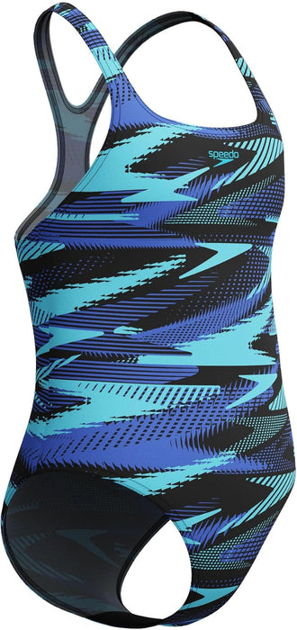 Speedo Girl's Hyperboom Allover Medalist Swimsuit |Quick Drying | Fitness | Chlorine Resistant Swimsuit 11-12 Years Cobalt Pop