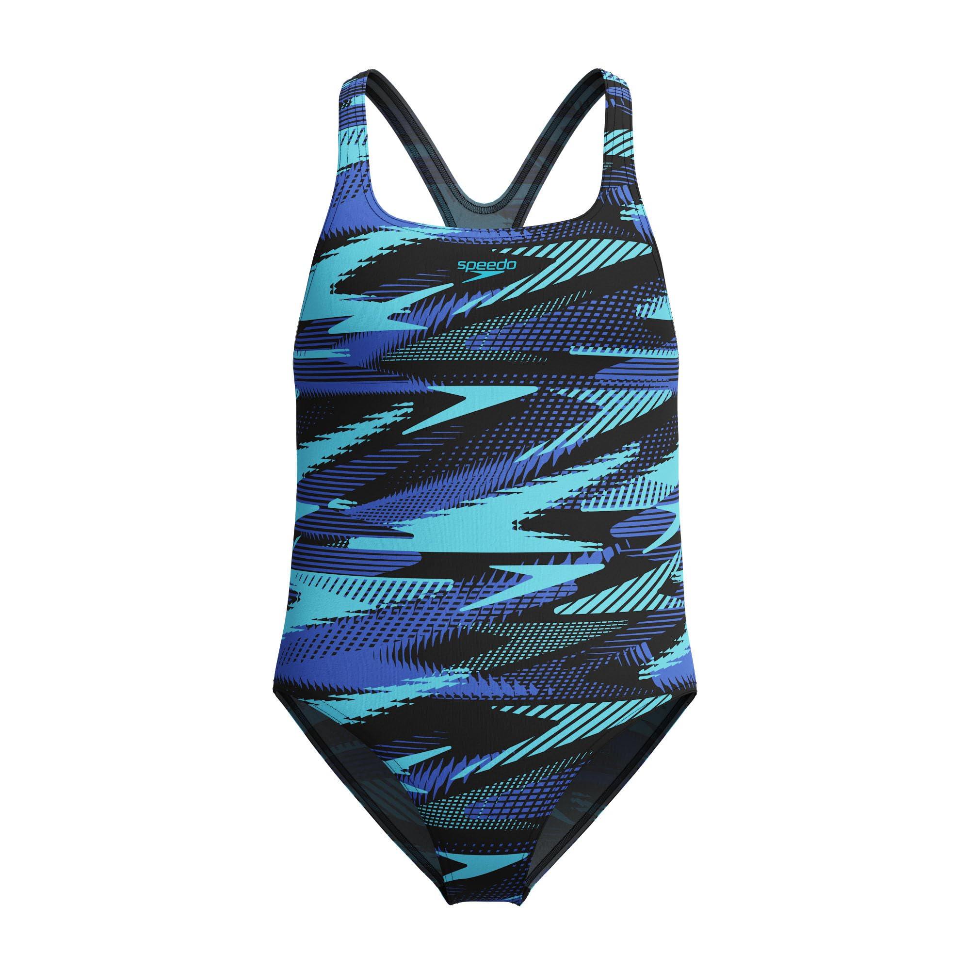 Speedo Girl's Hyperboom Allover Medalist Swimsuit |Quick Drying | Fitness | Chlorine Resistant Swimsuit 11-12 Years Cobalt Pop