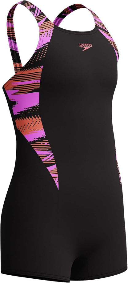 Speedo Girls HyperBoom Splice Legsuit Swimsuit Swimming Costume Coral Sands