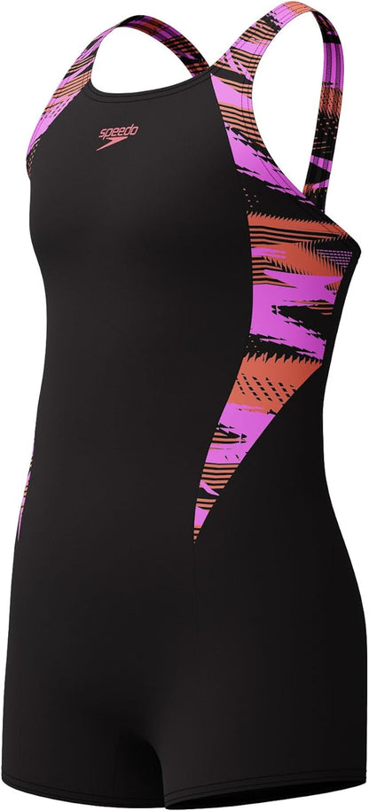 Speedo Girls HyperBoom Splice Legsuit Swimsuit Swimming Costume Coral Sands