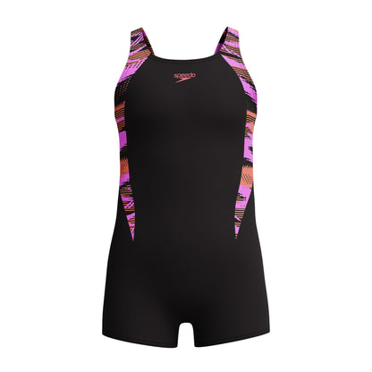 Speedo Girls HyperBoom Splice Legsuit Swimsuit Swimming Costume Coral Sands
