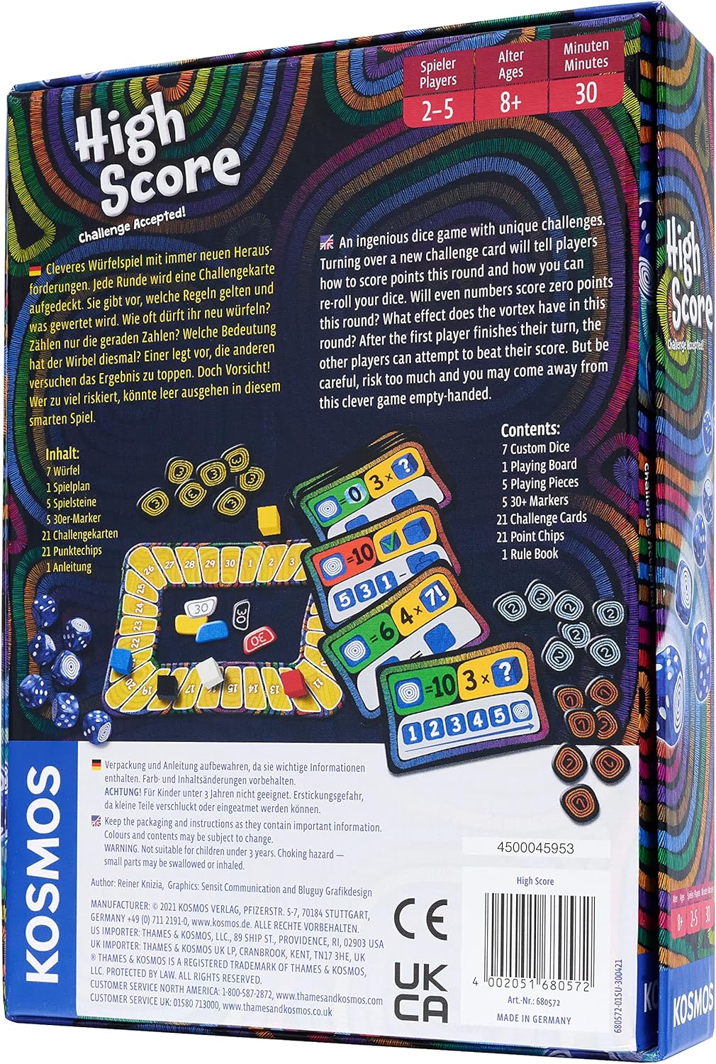 Thames & Kosmos High Score, Competitive Dice-Rolling Game, Board Games for Game Night, Family Games for Adults and Kids, For 2 to 5 Players, Age 8+, 2-Language, English/German