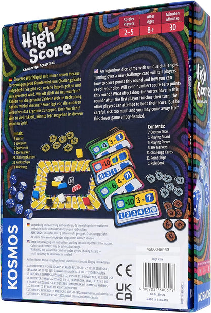 Thames & Kosmos High Score, Competitive Dice-Rolling Game, Board Games for Game Night, Family Games for Adults and Kids, For 2 to 5 Players, Age 8+, 2-Language, English/German