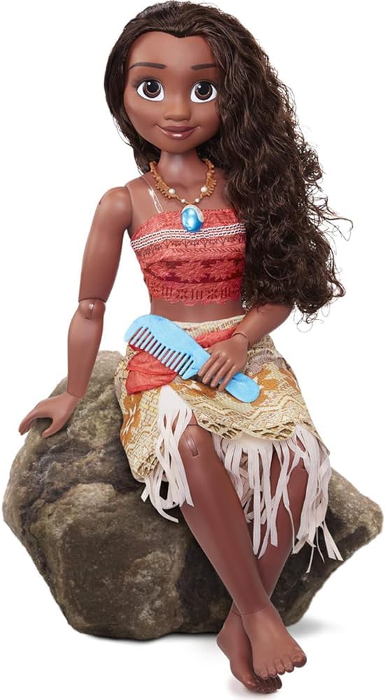 Disney Princesses - Grande Poupée Princesse Moana 81 Cm - Licence Officielle Disney - Poupée Articulée - Cheveux Bouclées Soyeux - Robe Et Accessoires Coiffures Inclus - Jouet Enfant 3 Ans+