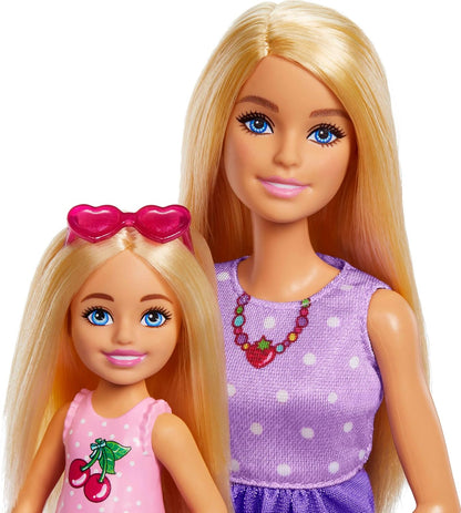 Barbie - Famiglia e Amici, set con bambole Barbie Malibu e la piccola Chelsea, più di 9 accessori e abiti a tema picnic inclusi, giocattolo per bambini, 3+ anni, JBF43