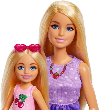 Barbie - Famiglia e Amici, set con bambole Barbie Malibu e la piccola Chelsea, più di 9 accessori e abiti a tema picnic inclusi, giocattolo per bambini, 3+ anni, JBF43