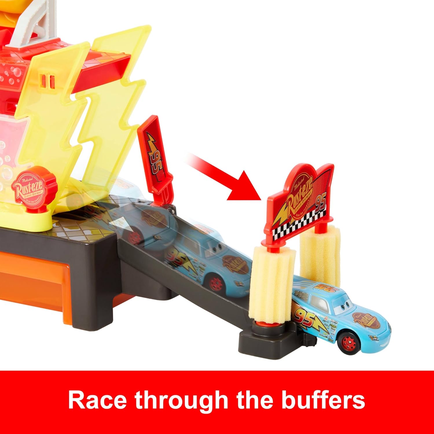 Mattel Disney and Pixar Cars Color Changers Car Wash Playset with Color Changing Lightning McQueen Toy Vehicle, 20-Inches Long, Connects to Other Sets, JBM70