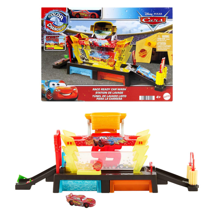 Mattel Disney and Pixar Cars Color Changers Car Wash Playset with Color Changing Lightning McQueen Toy Vehicle, 20-Inches Long, Connects to Other Sets, JBM70