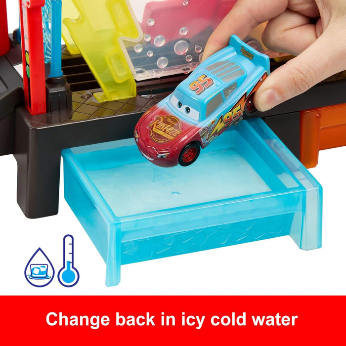 Mattel Disney and Pixar Cars Color Changers Car Wash Playset with Color Changing Lightning McQueen Toy Vehicle, 20-Inches Long, Connects to Other Sets, JBM70