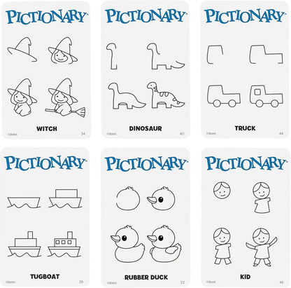 Mattel Games Pictionary Family Board Game for Kids, Adults and Game Night for 2 Teams with Erasable Markers, Boards and Sand Timer, JDX96