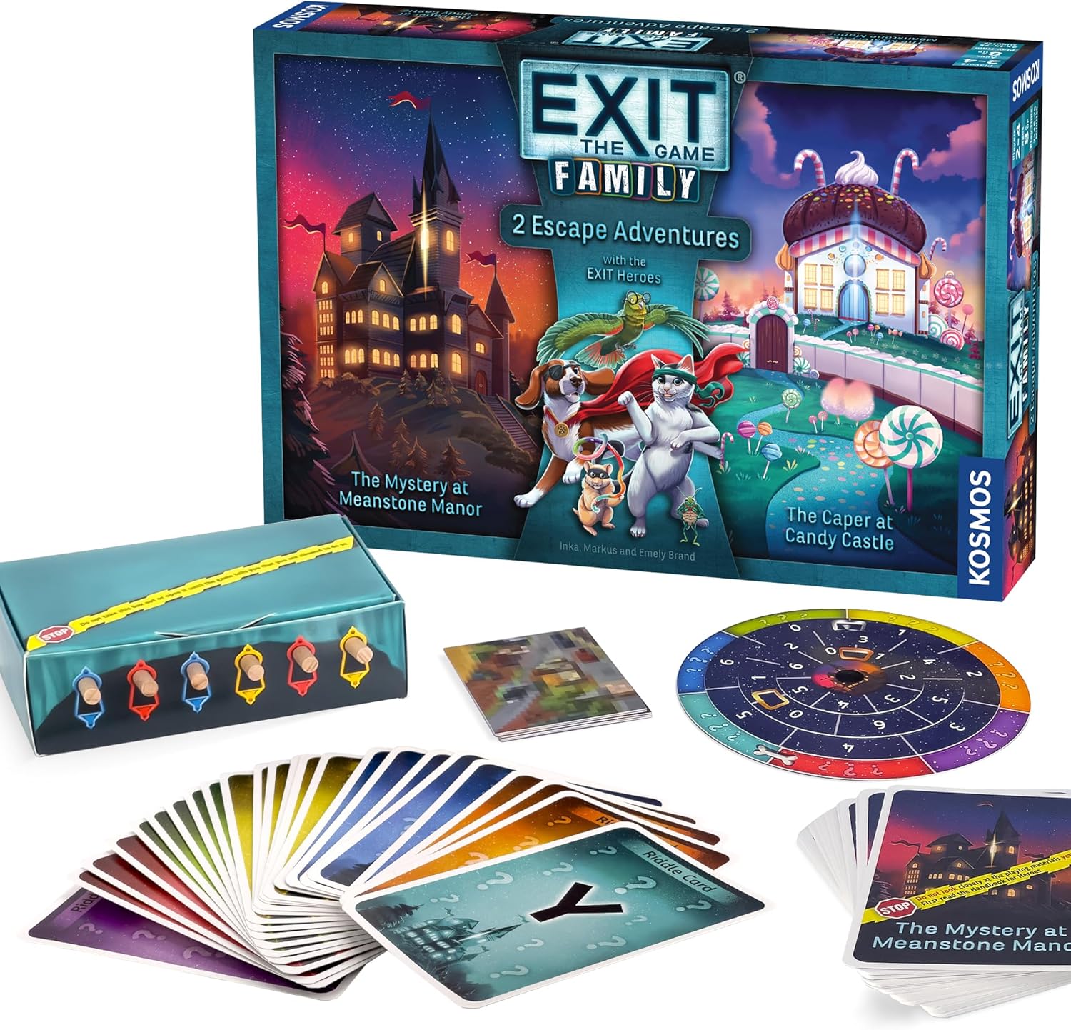 Thames & Kosmos EXIT: Family Heroes, 2 Escape Room Card Games, Family Games for Game Night, Escape Room Fun for the Whole Family, For 2 to 4 Players, Ages 8+