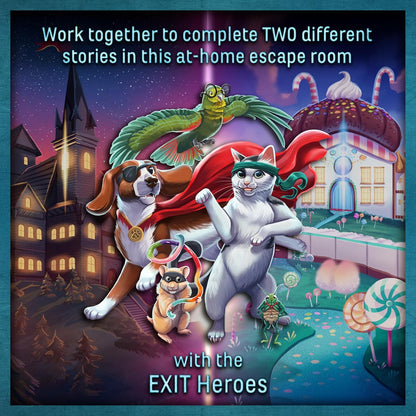 Thames & Kosmos EXIT: Family Heroes, 2 Escape Room Card Games, Family Games for Game Night, Escape Room Fun for the Whole Family, For 2 to 4 Players, Ages 8+