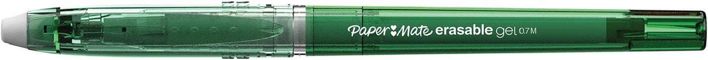 Paper Mate Erasable Gel, penna a punta media da 0,7 mm, verde, scatola da 12