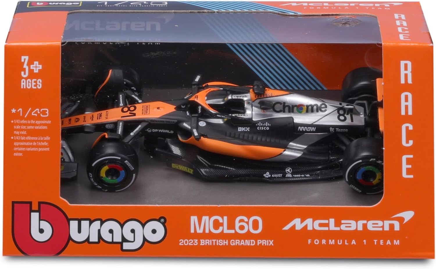 Bburago Formula 1 F1 MCLAREN MCL60 PIASTRI (2023) - 1:43 Scale - Die-Cast Rreplica Collectible Race Car, Black
