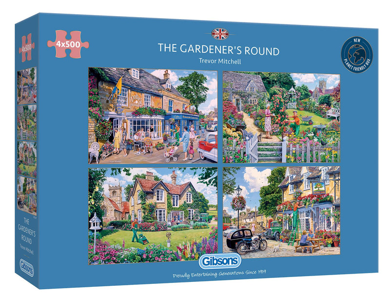 Gibsons The Gardener's Round | 4 x 500 Teile Puzzles | Multi-Box-Puzzle | Nachhaltiges Puzzle für Erwachsene | 100% recyceltes Premium-Puzzle | Tolles Geschenk für Erwachsene Games