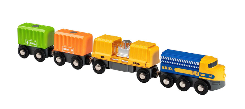 BRIO World Three Wagon Cargo Engine Train Toy for Kids Age 3 Years Up - Wooden Railway Add On Accessories