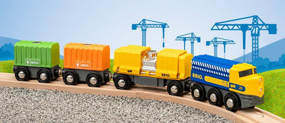 BRIO World Three Wagon Cargo Engine Train Toy for Kids Age 3 Years Up - Wooden Railway Add On Accessories