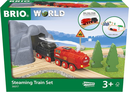 BRIO World 36017 Battery Steam Train Set - Cold Water Steam From The Chimney of The Engine Flows While Driving - Classic Train Eight Layout Including Mountain Tunnel