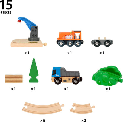 BRIO World – 36028 Starterset Güterzug mit Kran A | Zugset für Kinder ab 3 Jahren