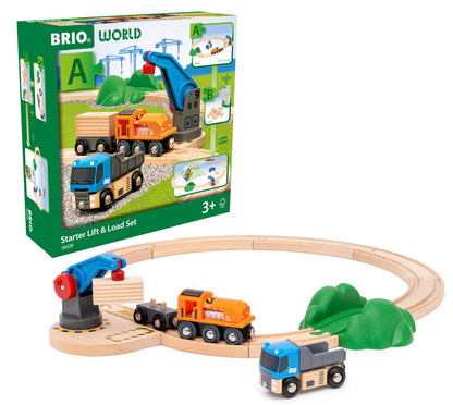 BRIO World – 36028 Starterset Güterzug mit Kran A | Zugset für Kinder ab 3 Jahren