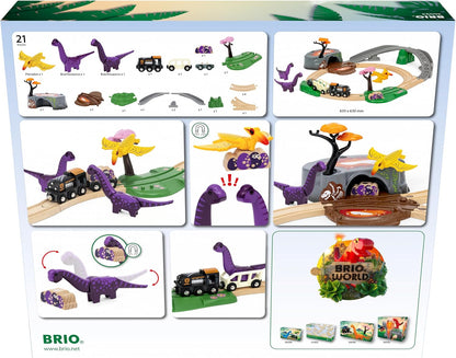 BRIO World Dinosaur Adventure Train Set for Kids Age 3 Years Up, Wooden Railway Accessories and Add Ons