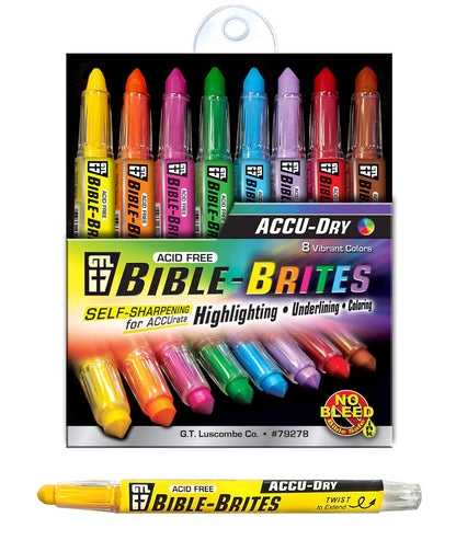 G.T. Luscombe Company, Inc. Accu-Dry Bible-Brites Multicolored 5 x 4 Acrylic Highlighters Set of 8