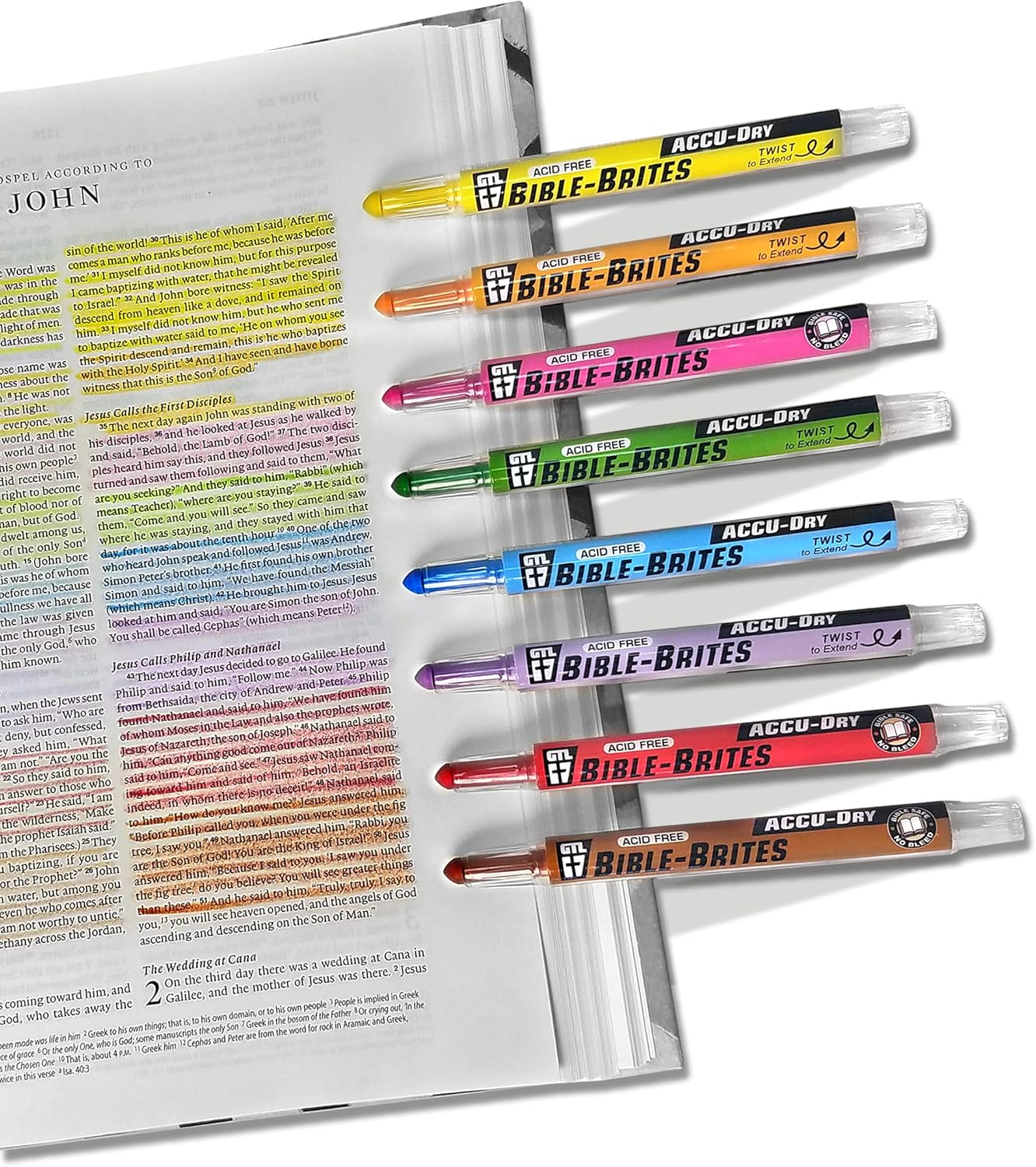 G.T. Luscombe Company, Inc. Accu-Dry Bible-Brites Multicolored 5 x 4 Acrylic Highlighters Set of 8