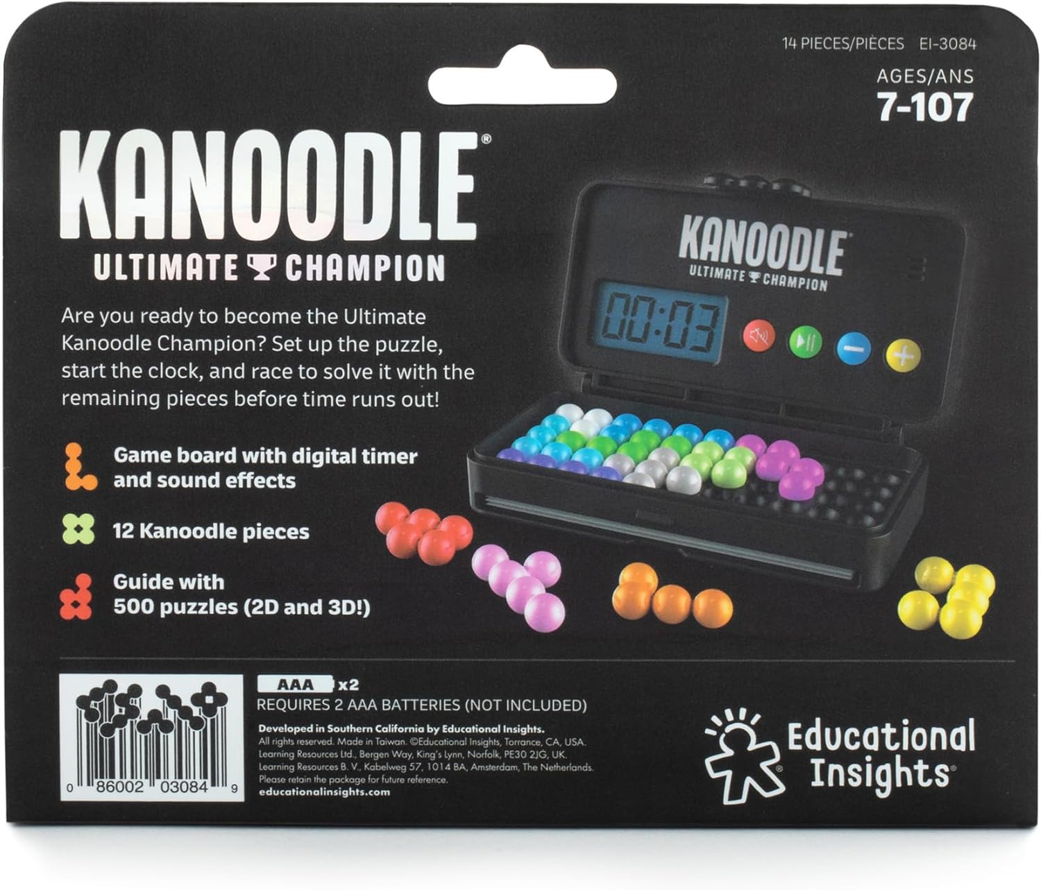 Learning Resources Kanoodle Ultimate Champion, Gifts for 7 Year Olds, Brain & Logic Puzzle Game With 500 Challenges, Includes Countdown Timer and Sounds, Solo Play, Travel Games